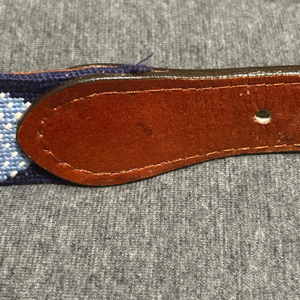 Smathers Branson Mens Needlepoint Bow Tie Belt Navy Blue Leather Fun Casual 36 - Picture 6 of 8